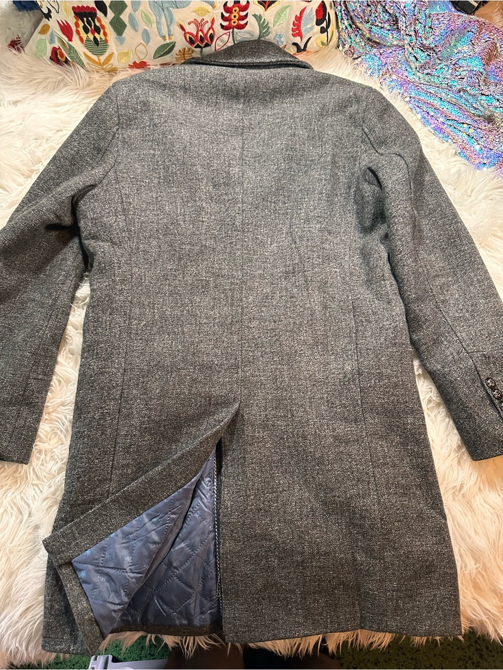 Jingpinfushi • Men’s Charcoal Grey Long Wool Blend Peacoat - Picture 5 of 16
